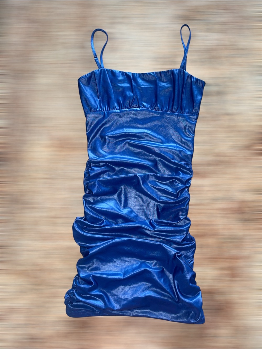 Katie J NYC Ava Royal Blue Satin Ruched Bodycon Slip Dress - XL